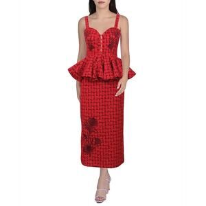 Fanm Mon $459 Gulia Peplum Tweed Midi Dress Size S